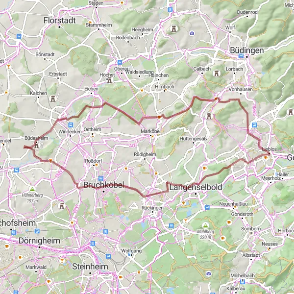 Map miniature of "Weinberg and Castles" cycling inspiration in Darmstadt, Germany. Generated by Tarmacs.app cycling route planner