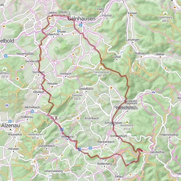 Map miniature of "Countryside Escape" cycling inspiration in Darmstadt, Germany. Generated by Tarmacs.app cycling route planner