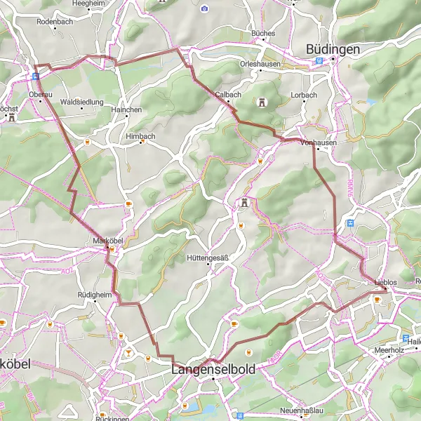 Map miniature of "The Gravel Adventure" cycling inspiration in Darmstadt, Germany. Generated by Tarmacs.app cycling route planner