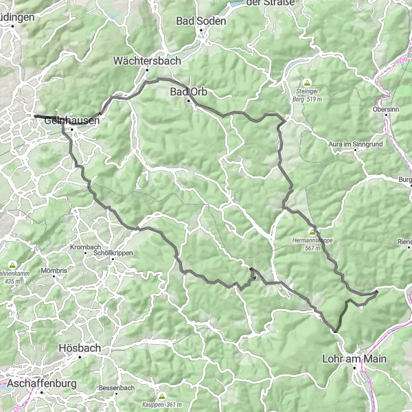 Karten-Miniaturansicht der Radinspiration "Frammersbach Challenge" in Darmstadt, Germany. Erstellt vom Tarmacs.app-Routenplaner für Radtouren