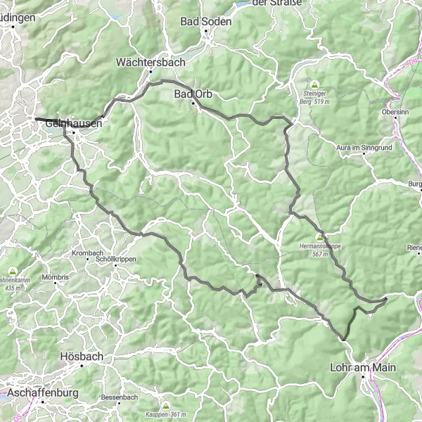 Map miniature of "Countryside Tour" cycling inspiration in Darmstadt, Germany. Generated by Tarmacs.app cycling route planner