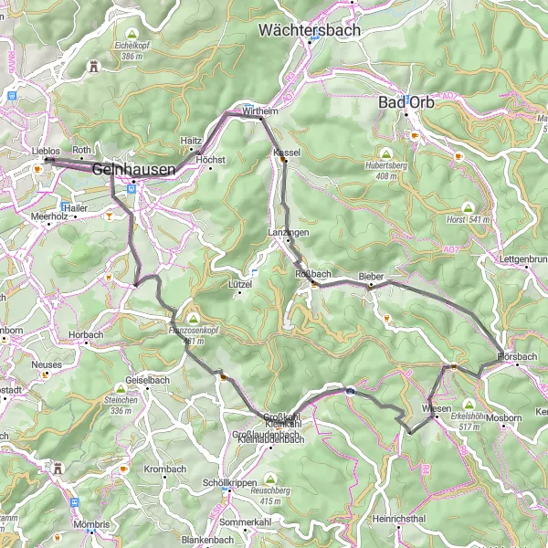 Map miniature of "Scenic Road Trip" cycling inspiration in Darmstadt, Germany. Generated by Tarmacs.app cycling route planner
