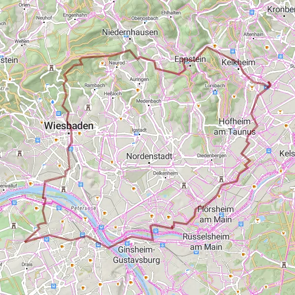 Map miniature of "Hochheim Ambling" cycling inspiration in Darmstadt, Germany. Generated by Tarmacs.app cycling route planner