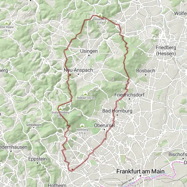 Map miniature of "Gravel Adventure" cycling inspiration in Darmstadt, Germany. Generated by Tarmacs.app cycling route planner