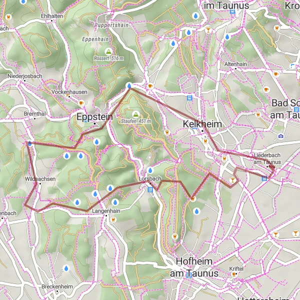 Karten-Miniaturansicht der Radinspiration "Gravel-Tour durch den Taunus" in Darmstadt, Germany. Erstellt vom Tarmacs.app-Routenplaner für Radtouren