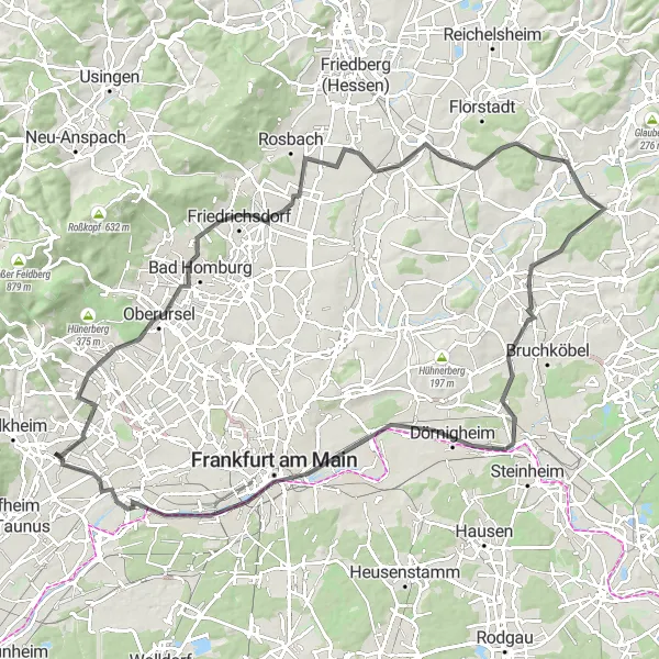 Map miniature of "Taunus Discovery" cycling inspiration in Darmstadt, Germany. Generated by Tarmacs.app cycling route planner