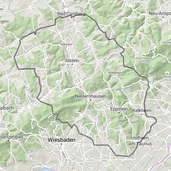 Map miniature of "Taunus Loop" cycling inspiration in Darmstadt, Germany. Generated by Tarmacs.app cycling route planner