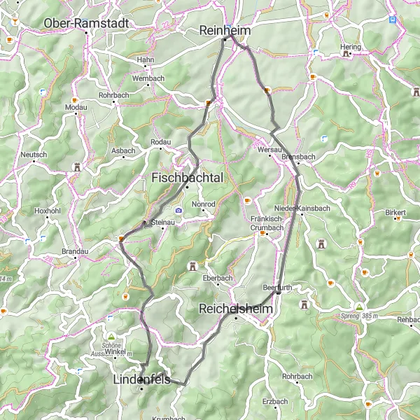 Karten-Miniaturansicht der Radinspiration "Kulturhistorische Radtour nach Beerfurth" in Darmstadt, Germany. Erstellt vom Tarmacs.app-Routenplaner für Radtouren