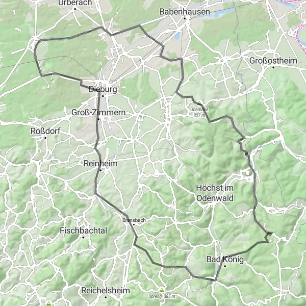 Map miniature of "Challenging Route with Historic Sites" cycling inspiration in Darmstadt, Germany. Generated by Tarmacs.app cycling route planner