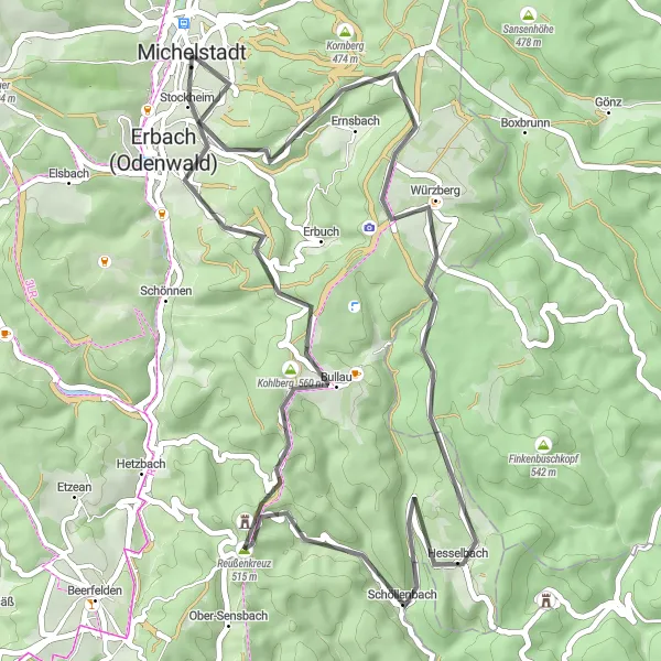 Karten-Miniaturansicht der Radinspiration "Erkundungstour durch den Odenwald" in Darmstadt, Germany. Erstellt vom Tarmacs.app-Routenplaner für Radtouren