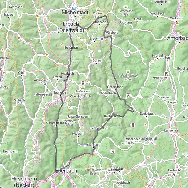 Karten-Miniaturansicht der Radinspiration "Die Odenwald-Runde von Michelstadt aus" in Darmstadt, Germany. Erstellt vom Tarmacs.app-Routenplaner für Radtouren