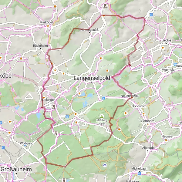 Map miniature of "The Gravel Gem" cycling inspiration in Darmstadt, Germany. Generated by Tarmacs.app cycling route planner