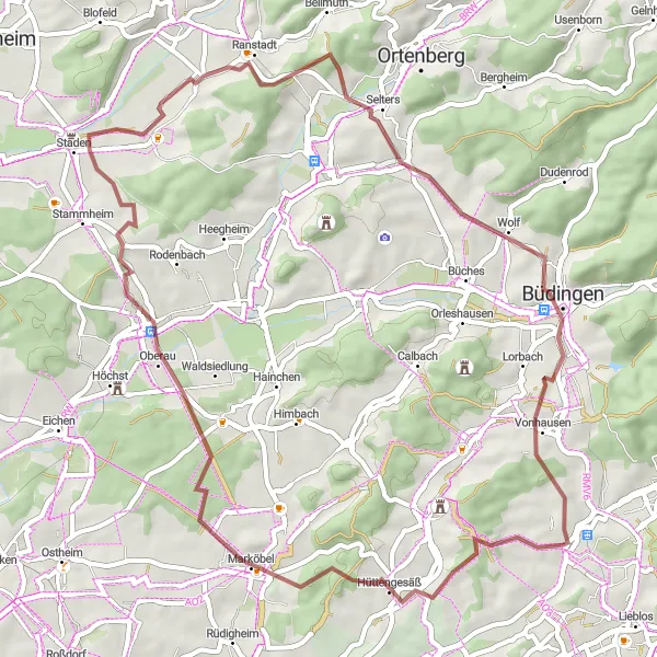 Karten-Miniaturansicht der Radinspiration "Gravel-Tour über den Honigberg" in Darmstadt, Germany. Erstellt vom Tarmacs.app-Routenplaner für Radtouren