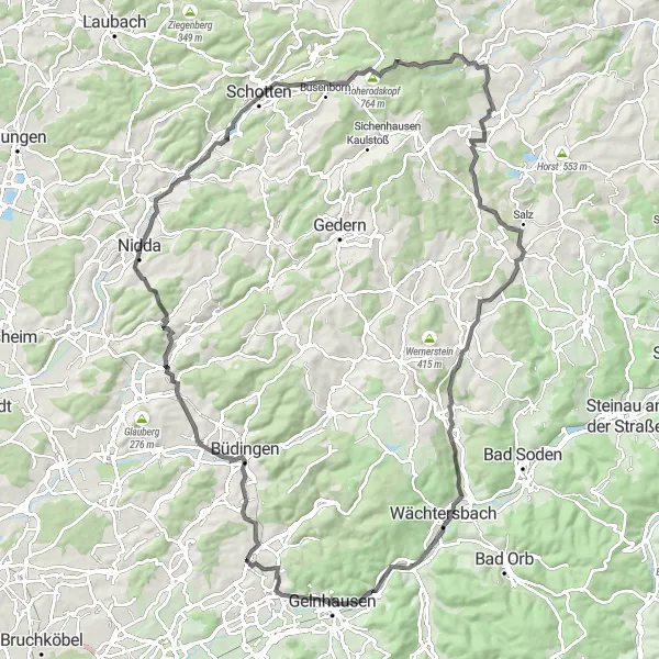 Map miniature of "The Hillside Quest" cycling inspiration in Darmstadt, Germany. Generated by Tarmacs.app cycling route planner