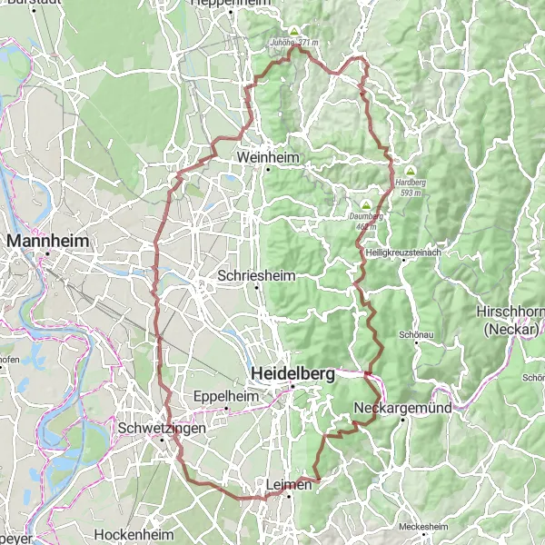 Karten-Miniaturansicht der Radinspiration "Gravelroute durch den Odenwald" in Darmstadt, Germany. Erstellt vom Tarmacs.app-Routenplaner für Radtouren