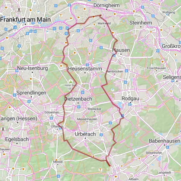 Map miniature of "Taunus Exploration: Gravel Adventure" cycling inspiration in Darmstadt, Germany. Generated by Tarmacs.app cycling route planner