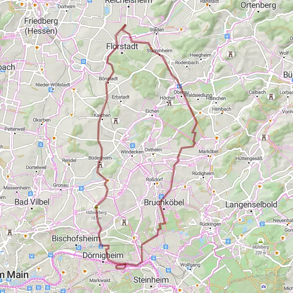 Map miniature of "Exploring the Hessian Countryside" cycling inspiration in Darmstadt, Germany. Generated by Tarmacs.app cycling route planner