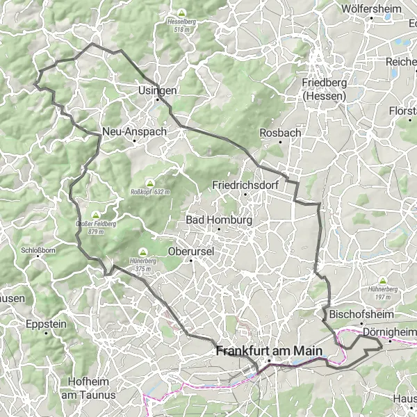 Karten-Miniaturansicht der Radinspiration "Rundtour durch den Taunus" in Darmstadt, Germany. Erstellt vom Tarmacs.app-Routenplaner für Radtouren