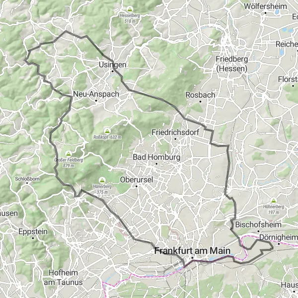 Map miniature of "Mountain Challenge" cycling inspiration in Darmstadt, Germany. Generated by Tarmacs.app cycling route planner