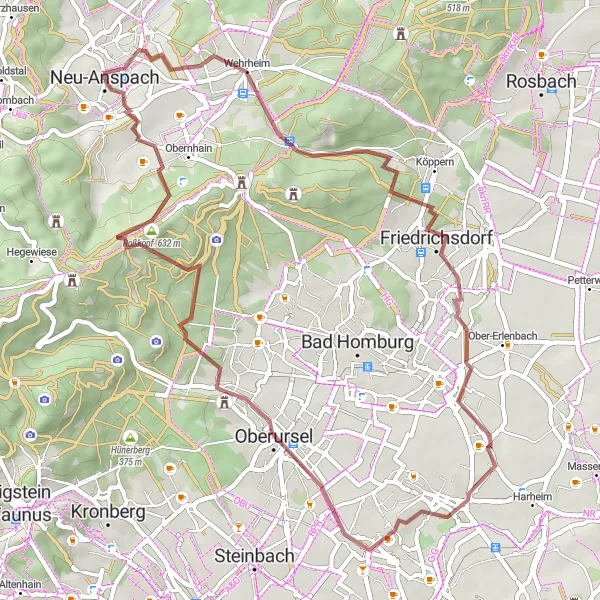 Map miniature of "Wehrheim Adventure" cycling inspiration in Darmstadt, Germany. Generated by Tarmacs.app cycling route planner