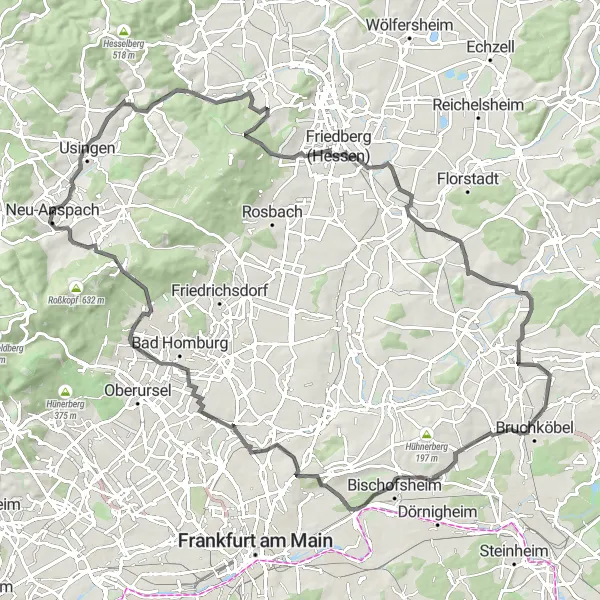 Karten-Miniaturansicht der Radinspiration "Panoramafahrt durch den Taunus und den Hochtaunuskreis" in Darmstadt, Germany. Erstellt vom Tarmacs.app-Routenplaner für Radtouren