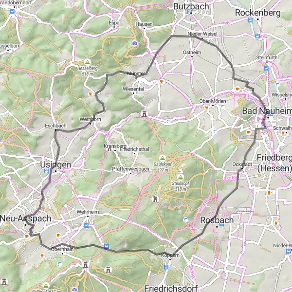 Map miniature of "Münster Road Loop" cycling inspiration in Darmstadt, Germany. Generated by Tarmacs.app cycling route planner