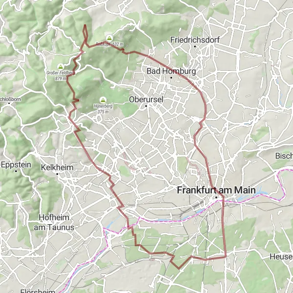 Map miniature of "Legendary Frankfurt Loop" cycling inspiration in Darmstadt, Germany. Generated by Tarmacs.app cycling route planner