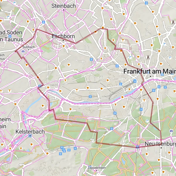 Map miniature of "Exploring the Countryside" cycling inspiration in Darmstadt, Germany. Generated by Tarmacs.app cycling route planner