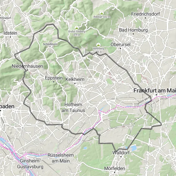 Map miniature of "Adventurous Tour through Taunus" cycling inspiration in Darmstadt, Germany. Generated by Tarmacs.app cycling route planner