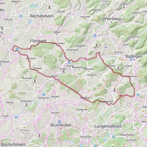 Map miniature of "Gravel Adventure in Assenheim" cycling inspiration in Darmstadt, Germany. Generated by Tarmacs.app cycling route planner