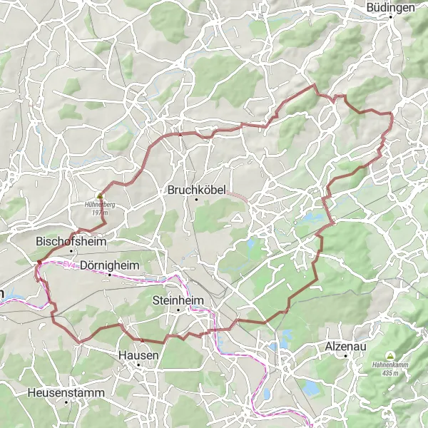 Map miniature of "Nieder-Gründau to Großauheim" cycling inspiration in Darmstadt, Germany. Generated by Tarmacs.app cycling route planner
