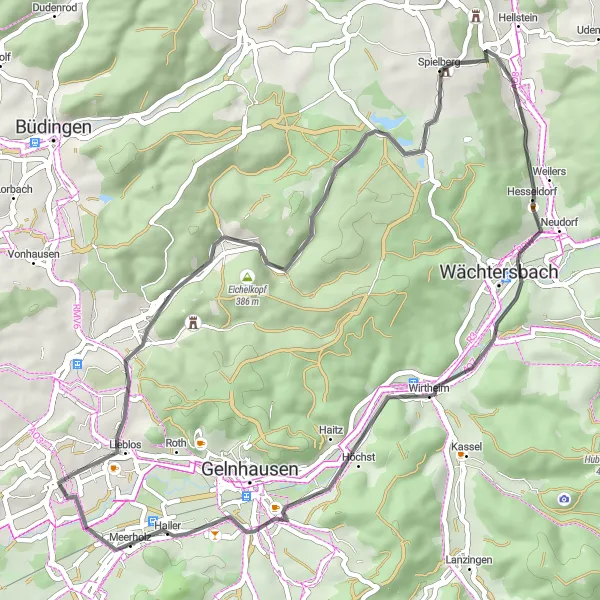Karten-Miniaturansicht der Radinspiration "Durch Wälder und Schlösser" in Darmstadt, Germany. Erstellt vom Tarmacs.app-Routenplaner für Radtouren