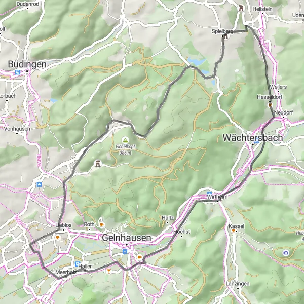 Map miniature of "Lieblos Loop" cycling inspiration in Darmstadt, Germany. Generated by Tarmacs.app cycling route planner