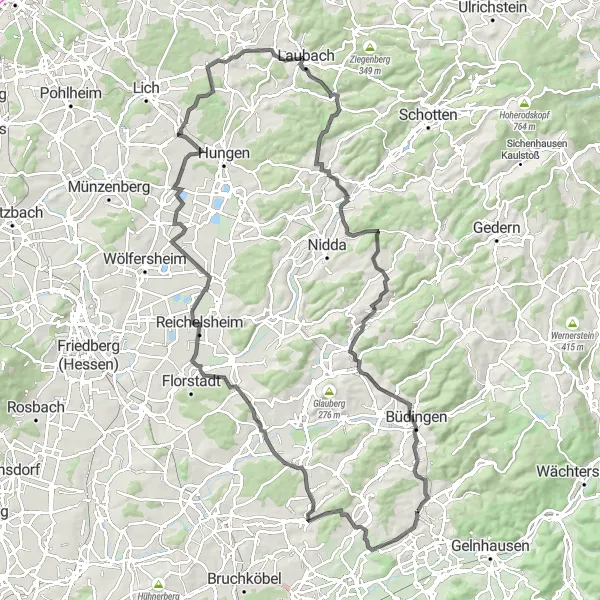 Karten-Miniaturansicht der Radinspiration "Radeln durch die Wetterau" in Darmstadt, Germany. Erstellt vom Tarmacs.app-Routenplaner für Radtouren
