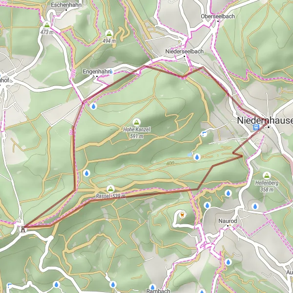 Map miniature of "The Gravel Exploration" cycling inspiration in Darmstadt, Germany. Generated by Tarmacs.app cycling route planner