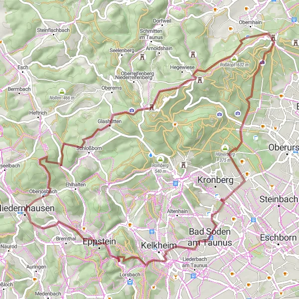 Map miniature of "Taunus Gravel Adventure" cycling inspiration in Darmstadt, Germany. Generated by Tarmacs.app cycling route planner