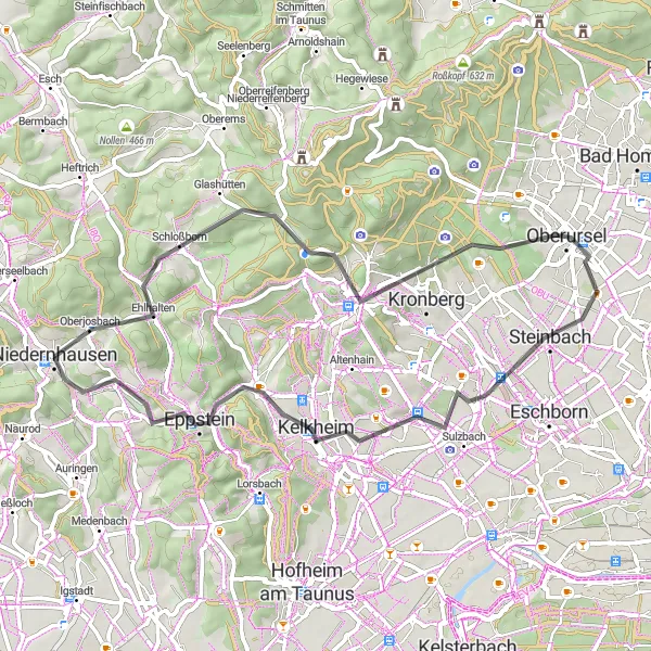 Map miniature of "Taunus Loop" cycling inspiration in Darmstadt, Germany. Generated by Tarmacs.app cycling route planner