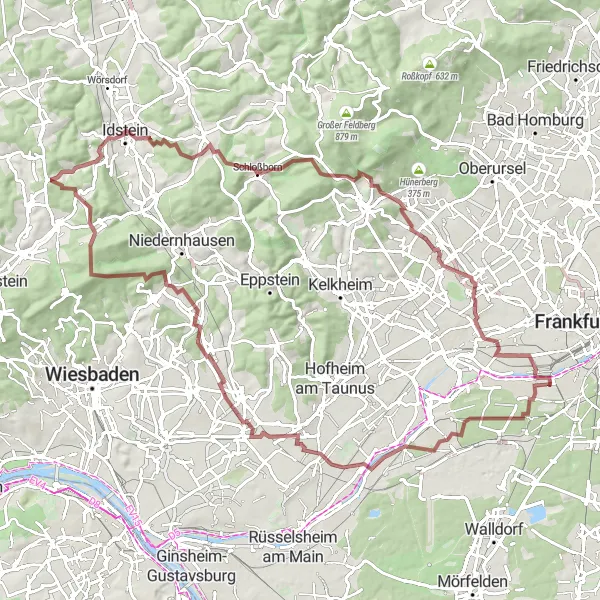 Map miniature of "Darmstadt Gravel Adventure" cycling inspiration in Darmstadt, Germany. Generated by Tarmacs.app cycling route planner