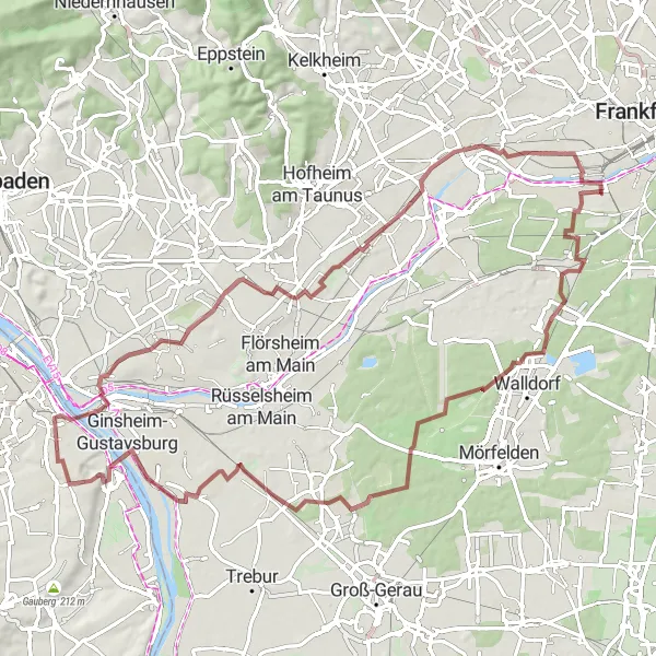 Map miniature of "Niederrad to Zeppelinheim and Vogelnest" cycling inspiration in Darmstadt, Germany. Generated by Tarmacs.app cycling route planner