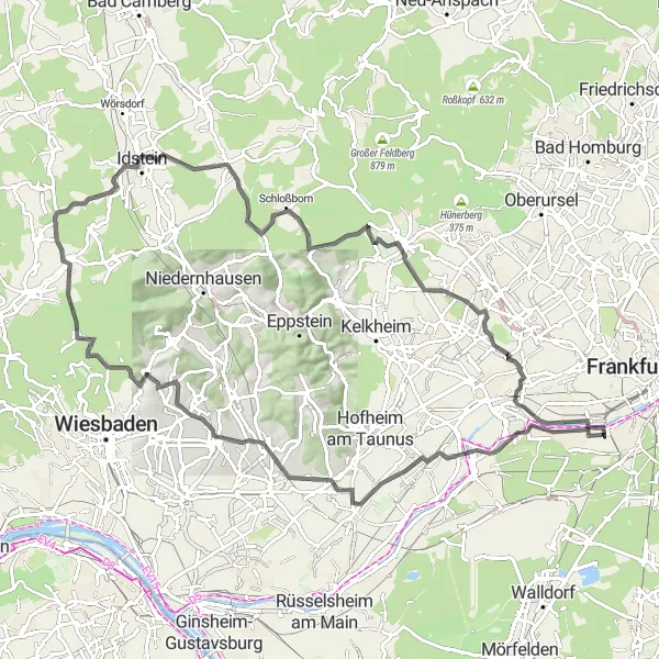 Map miniature of "Darmstadt Panoramic Ride" cycling inspiration in Darmstadt, Germany. Generated by Tarmacs.app cycling route planner