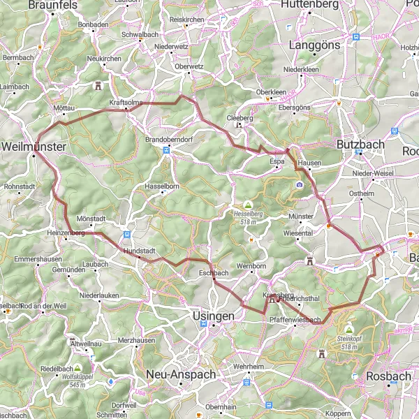 Map miniature of "Wintersteinturm Loop" cycling inspiration in Darmstadt, Germany. Generated by Tarmacs.app cycling route planner