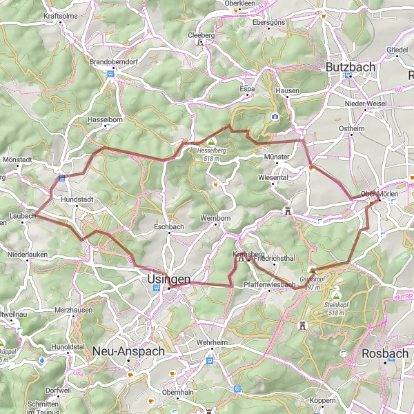 Map miniature of "The Gravel Adventure" cycling inspiration in Darmstadt, Germany. Generated by Tarmacs.app cycling route planner