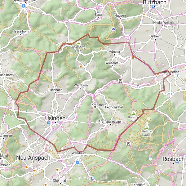 Karten-Miniaturansicht der Radinspiration "Gravel Tour rund um Ober-Mörlen" in Darmstadt, Germany. Erstellt vom Tarmacs.app-Routenplaner für Radtouren