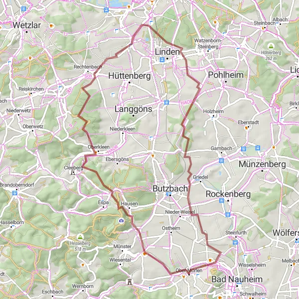 Map miniature of "The Mörlen Adventure" cycling inspiration in Darmstadt, Germany. Generated by Tarmacs.app cycling route planner
