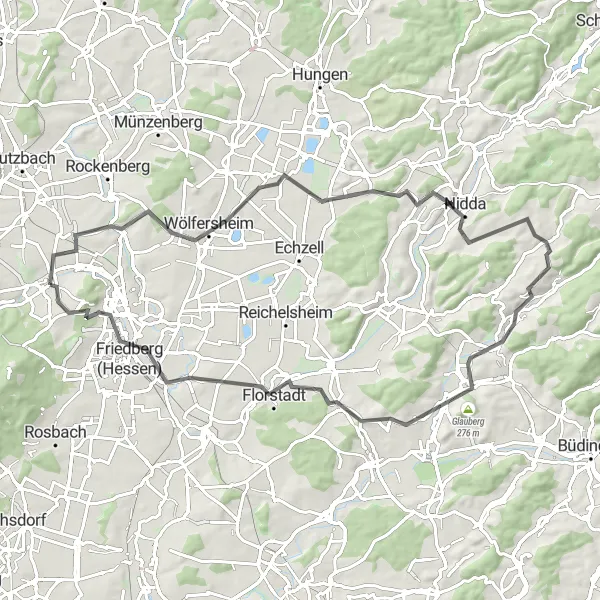 Karten-Miniaturansicht der Radinspiration "Rundtour durch den Wetteraukreis" in Darmstadt, Germany. Erstellt vom Tarmacs.app-Routenplaner für Radtouren