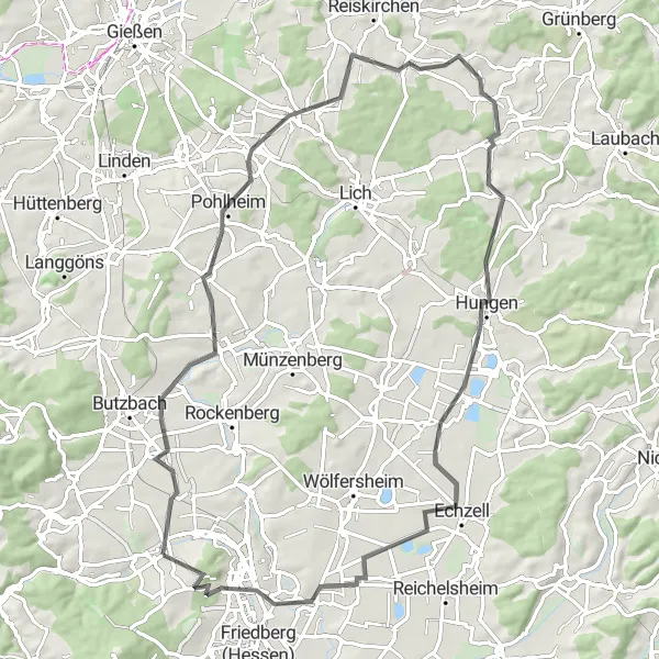 Map miniature of "Scenic Countryside Route" cycling inspiration in Darmstadt, Germany. Generated by Tarmacs.app cycling route planner