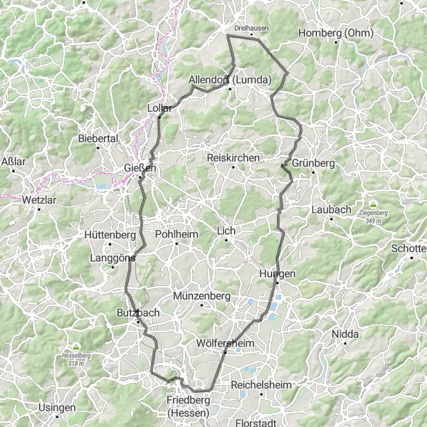 Karten-Miniaturansicht der Radinspiration "Große Taunus-Rundtour" in Darmstadt, Germany. Erstellt vom Tarmacs.app-Routenplaner für Radtouren