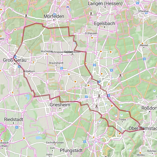 Karten-Miniaturansicht der Radinspiration "Radtour zu Ludwigshöhe und mehr" in Darmstadt, Germany. Erstellt vom Tarmacs.app-Routenplaner für Radtouren