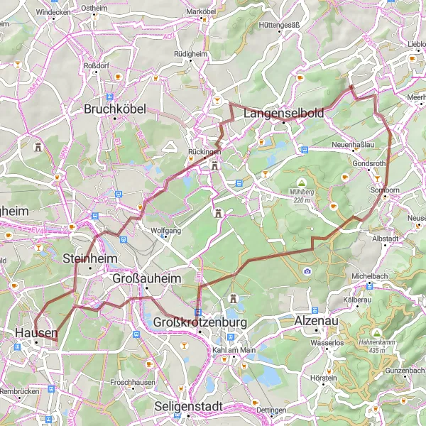 Map miniature of "Langenselbold Adventure" cycling inspiration in Darmstadt, Germany. Generated by Tarmacs.app cycling route planner