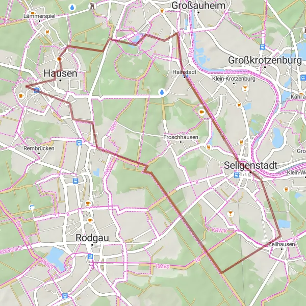 Map miniature of "Auheim Adventure" cycling inspiration in Darmstadt, Germany. Generated by Tarmacs.app cycling route planner